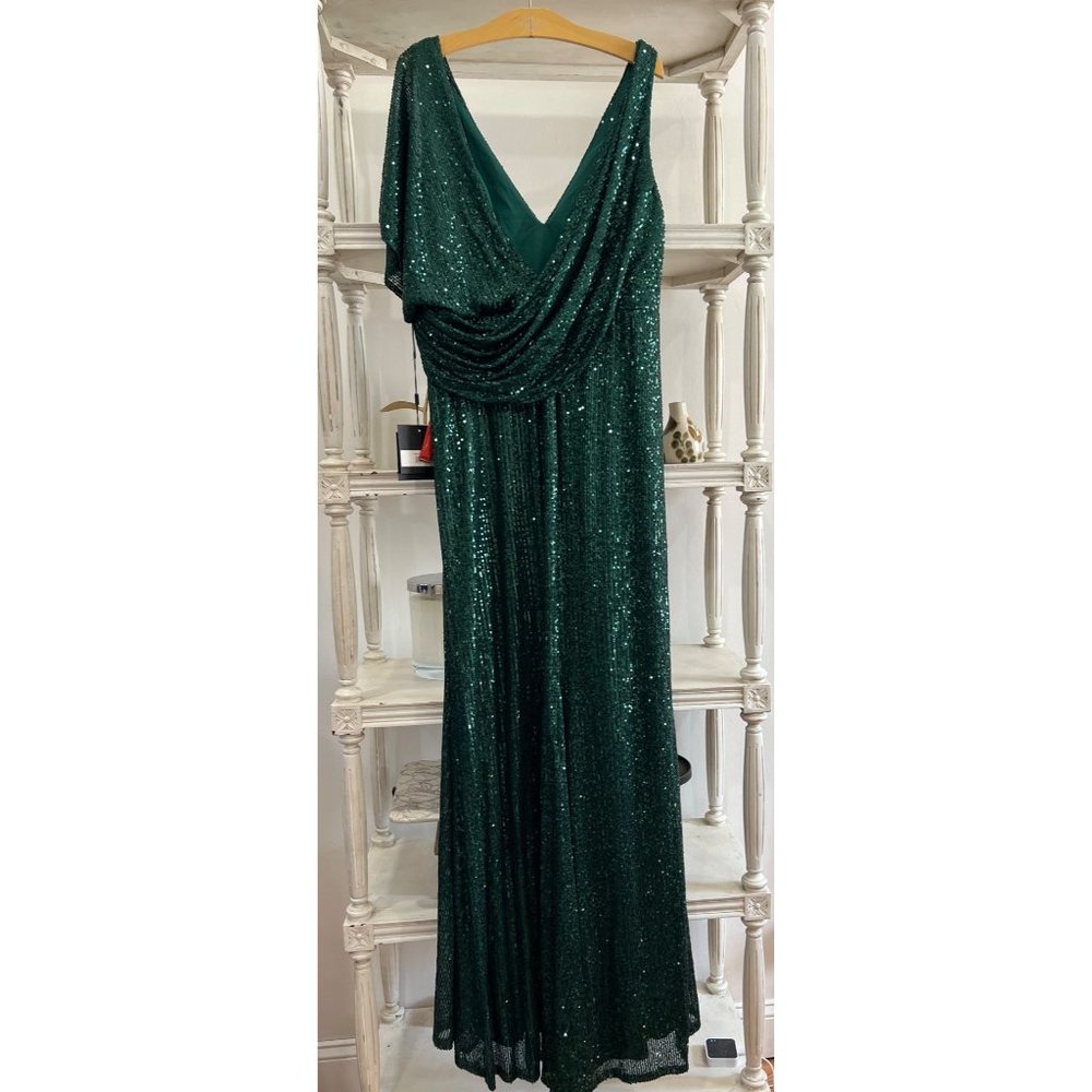 Mac Duggal 26988 Sequined Asymmetrical Draped Trumpet Gown Size 14 Green - Picture 5 of 8